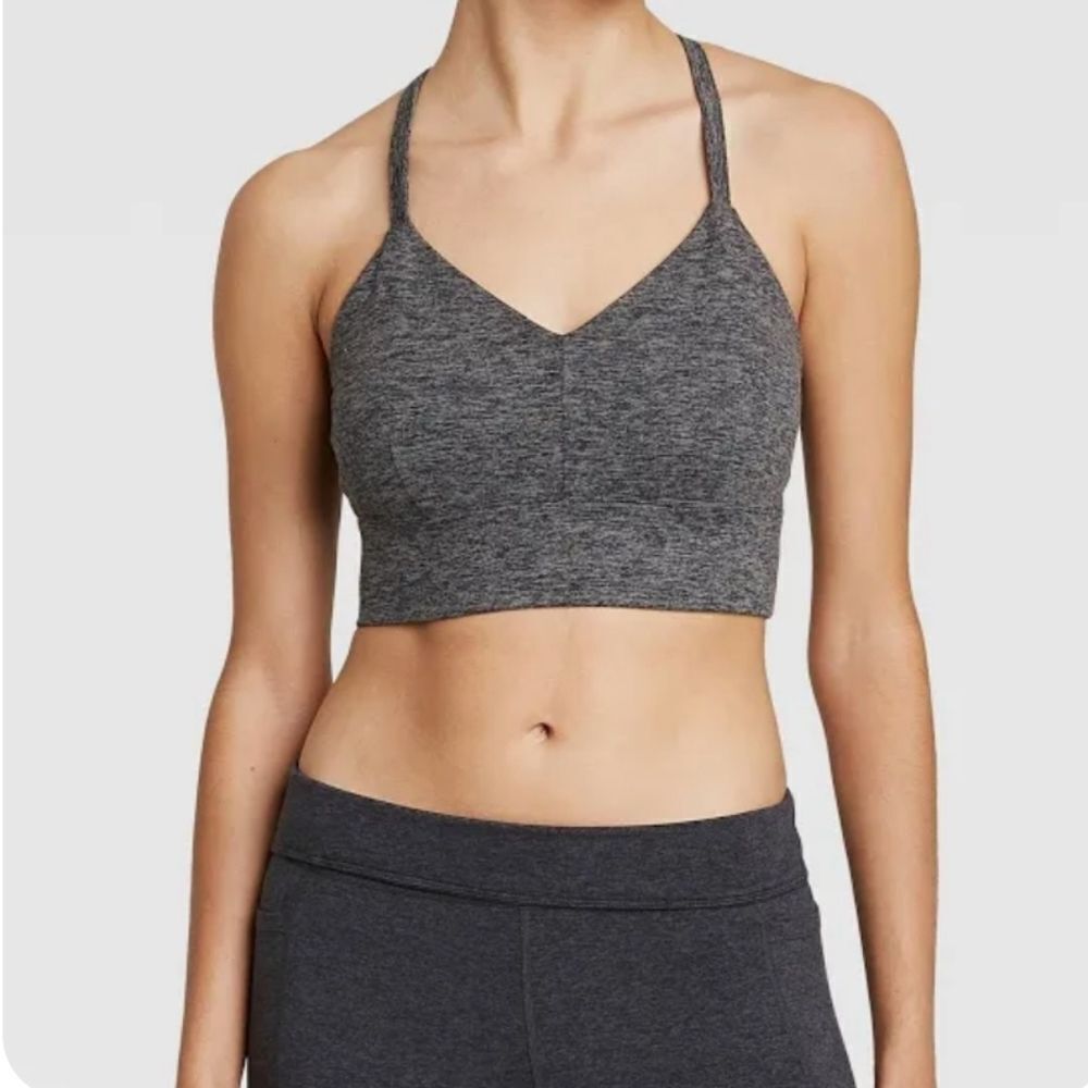 JoyLab Strappy Longline Gray Brushed Jersey Sports Bra Size XS